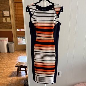 Enfocus Navy and Orange Striped Dress